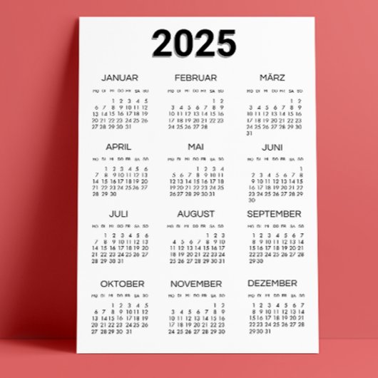 Kalender Deutsch 2025白黒ミニマリスト 招待状