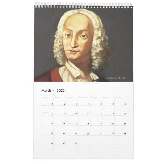 Kalender mit 12 Komponisten im traditionellen Stil カレンダー (3月 2026)
