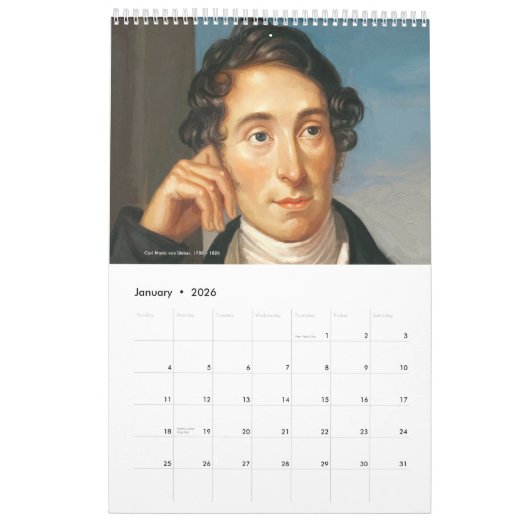 Kalender mit 12 Komponisten im traditionellen Stil カレンダー (1月 2026)