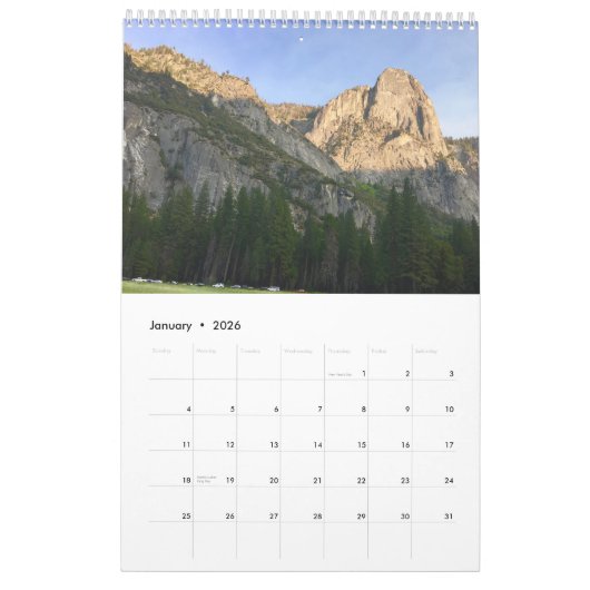 Kalender Yosemite Park カレンダー (1月 2026)