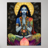 Kali in Meditation: Mosaic Blue Gold Goddess Art ポスター (正面)