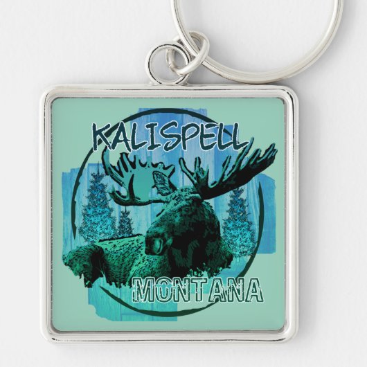 Kalispell Montana rustic moose keychain キーホルダー (正面)