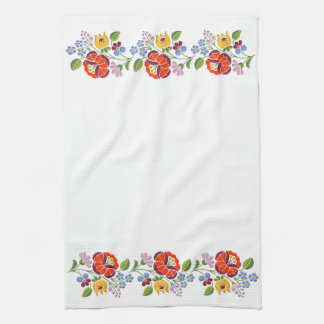 Kalocsaの刺繍のハンガリーの民芸パターン キッチンタオル