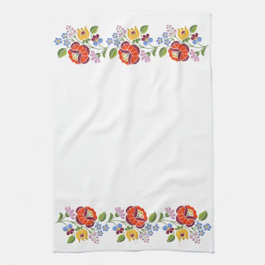 Kalocsaの刺繍のハンガリーの民芸パターン キッチンタオル (縦)