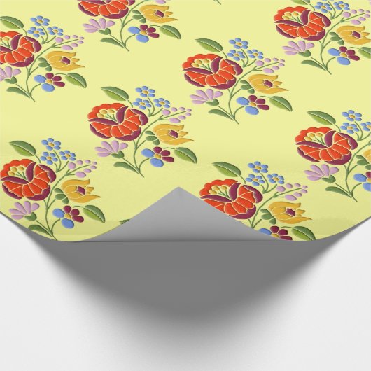 Kalocsaの刺繍のモチーフ-ハンガリーの民芸 ラッピングペーパー (角)