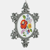 Kalocsaiの刺繍-ハンガリーの民芸 スノーフレークピューターオーナメント (左)