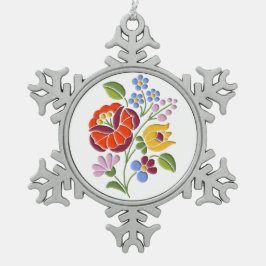 Kalocsaiの刺繍-ハンガリーの民芸 スノーフレークピューターオーナメント