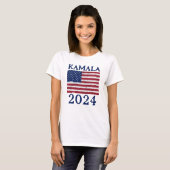 KAMALA 2024アメリカ国旗のヴィンテージブルー民主党員文字 Tシャツ (正面フル)