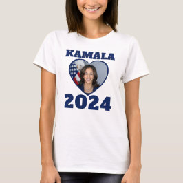 KAMALA 2024写真ハートブルー民主党員文字 Tシャツ