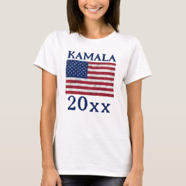 KAMALA 2024 USAフラグ ヴィンテージ ブルー 民主党 テキスト Tシャツ