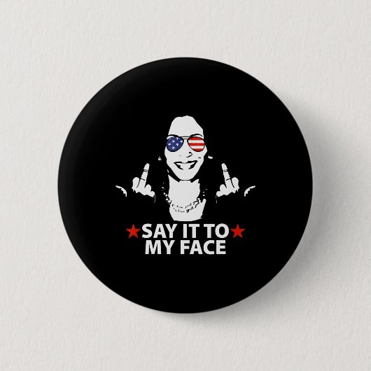 Kamala Harris中指が私の顔2024にそれを言う 缶バッジ (正面)
