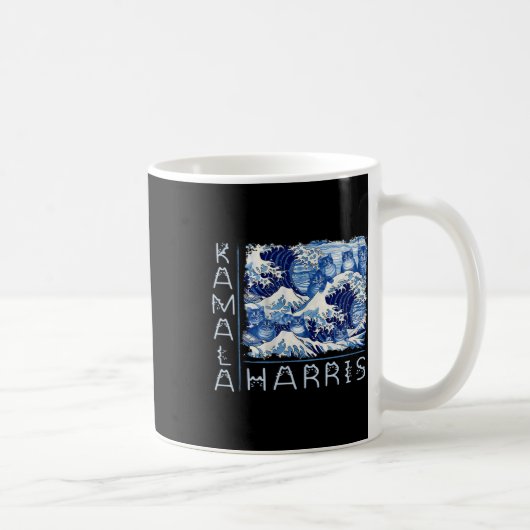 Kamala Harris向けの可愛い青い猫の波おもしろい コーヒーマグカップ (右)