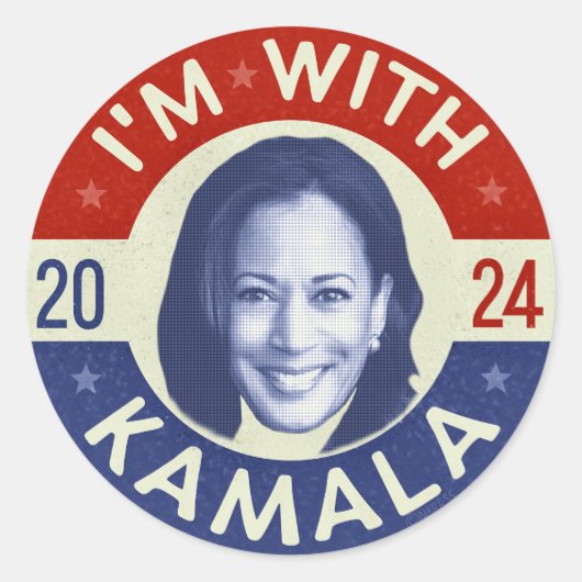 Kamala Harris大統領2024民主党写真レトロ ラウンドシール (正面)