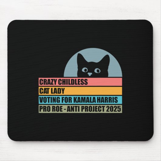 Kamala Harris熱狂するの投票に参加した子どものいない猫の女性 マウスパッド (正面)