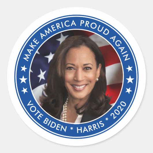 Kamala Harris 2020選挙ブルーキャンペーン写真 ラウンドシール (正面)