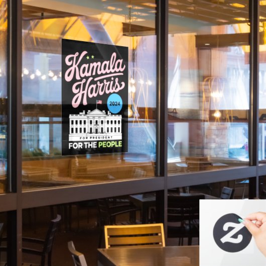Kamala Harris 2024社会民主党投票ブルー ウィンドウサイン (レストラン窓)