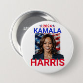 Kamala Harris 2024赤、白、青 缶バッジ (正面&裏面)