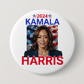 Kamala Harris 2024赤、白、青 缶バッジ (正面)