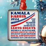 Kamala Harris 2024選挙プラットフォームクリスマス メタルオーナメント<br><div class="desc">2024年の選挙でカマラハリス大統領に投票大統領のし、民主的なパーティープラットフォームを支援する。この民主党政権は、LGBTQの権利、女性の医療、環境政策、学生ローン改革、少数派と女性の平等な機会、賢明な銃法、およびその他の価値の6つの理由のリストを示している。青と赤の文字で人々にあなたの政治的信念を示しなさい。</div>