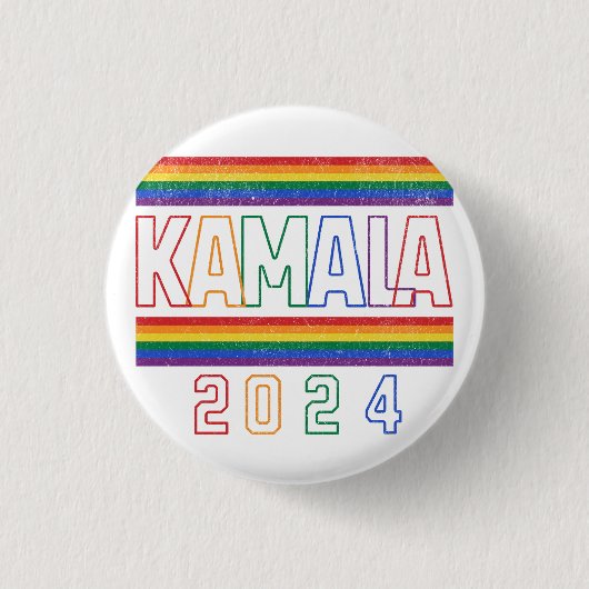 Kamala Harris 2024 レインボー LGBTQ レトロ 缶バッジ (正面)