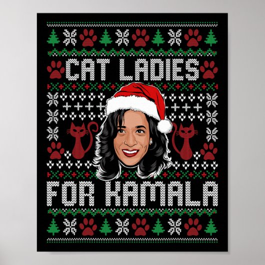 Kamala Harris 24 Kamのために醜いクリスマス猫の女性 ポスター (正面)
