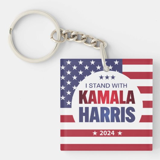 Kamala Harris Blue Red 2024キーチェーンと共に立つ キーホルダー (正面)