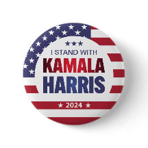 Kamala Harris Blue Red 2024ボタンで立つ