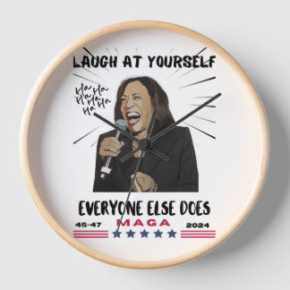 Kamala Harris Clock、10インチラウンド自然木枠 壁時計