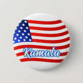 Kamala Harris for President エレガント Script US Flag 缶バッジ (正面)