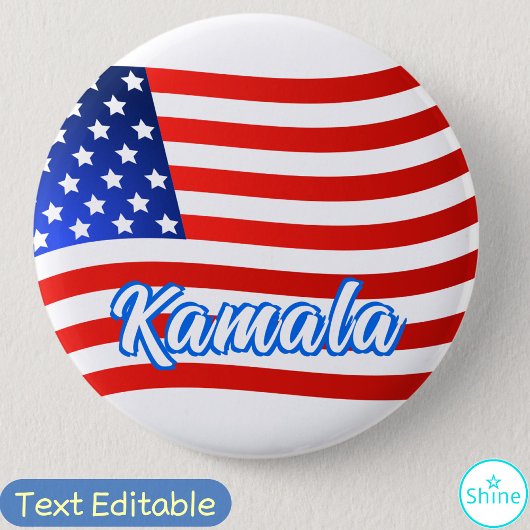 Kamala Harris for President エレガント Script US Flag 缶バッジ