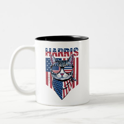 Kamala Harris for President 2024 おもしろい Cat ツートーンマグカップ (左)