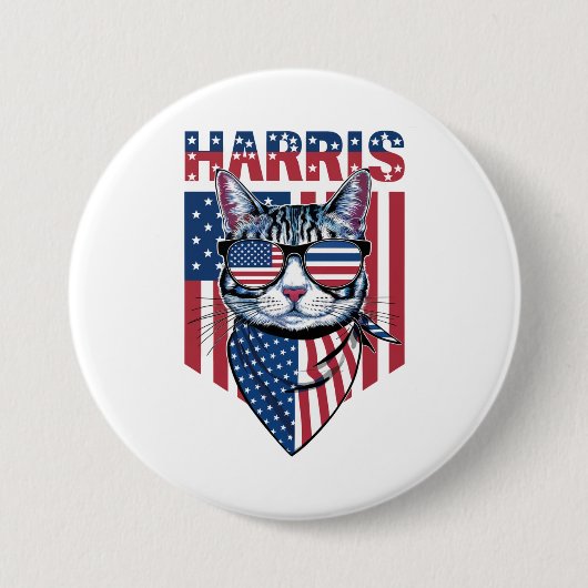 Kamala Harris for President 2024 おもしろい Cat 缶バッジ (正面)