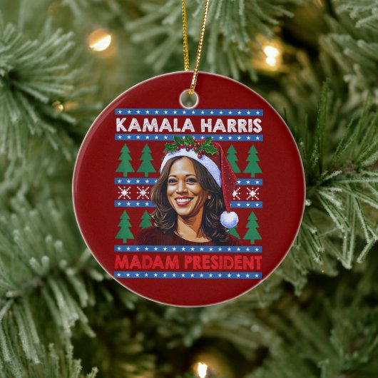 Kamala Harris Madam President Christmas Santa Hat セラミックオーナメント (ツリー)