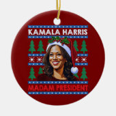 Kamala Harris Madam President Christmas Santa Hat セラミックオーナメント (正面)