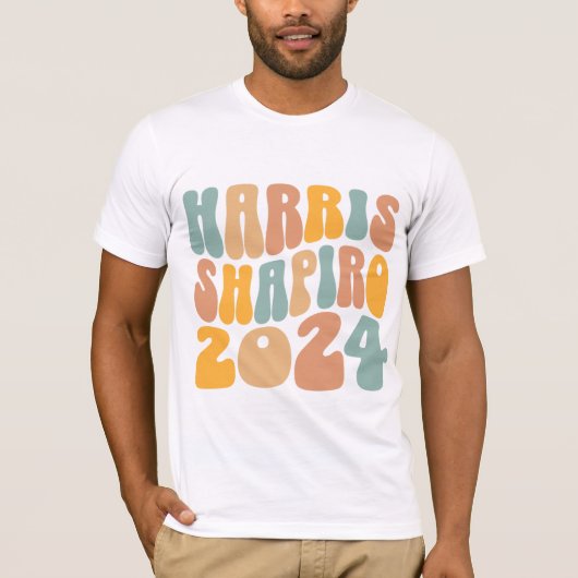 Kamala Harris Shapiro 波状テキスト レトロ ファッション Tシャツ (正面)