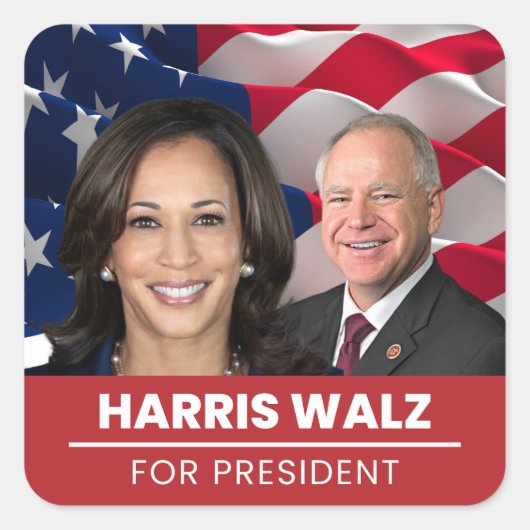 Kamala Harris Tim Walz社長2024年 スクエアシール (正面)
