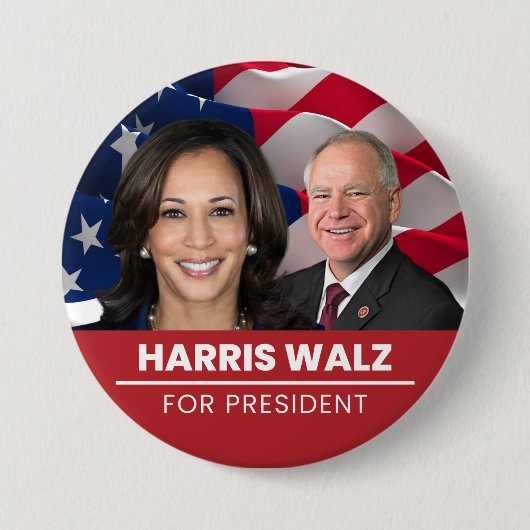 Kamala Harris Tim Walz社長2024年 缶バッジ (正面)