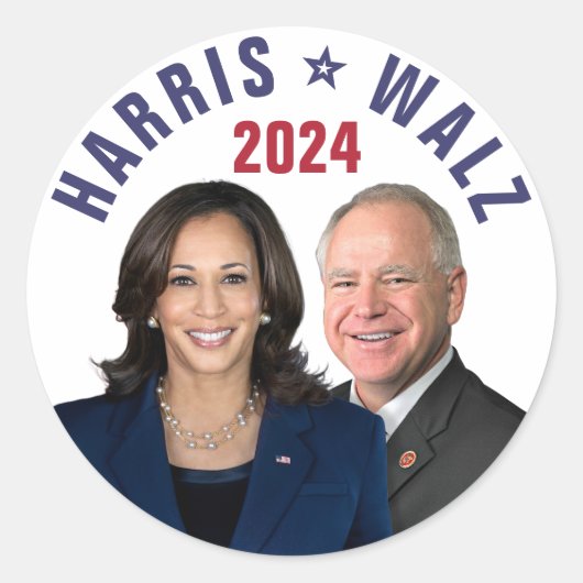Kamala Harris Tim Walz 2024大統領副社長の写真 ラウンドシール (正面)
