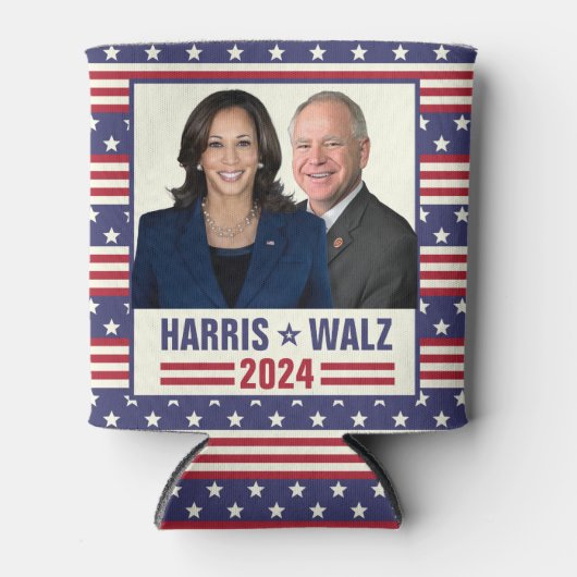 Kamala Harris Tim Walz 2024大統領副社長の写真 缶クーラー (正面)