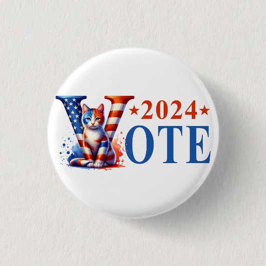 Kamala Harris Vote 2024 Cat Patriotic 缶バッジ (正面)