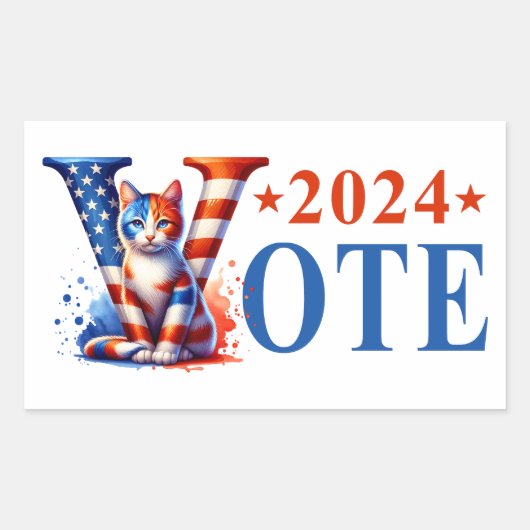 Kamala Harris Vote 2024 Cat Patriotic 長方形シール (正面)