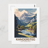 Kandersteg Switzerland Painterly Travel Art Retro ポストカード (正面/裏面)