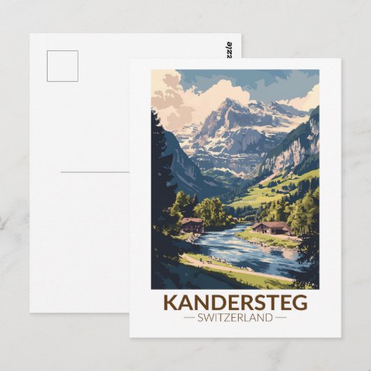Kandersteg Switzerland Painterly Travel Art Retro ポストカード (正面/裏面)