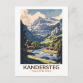 Kandersteg Switzerland Painterly Travel Art Retro ポストカード (正面)
