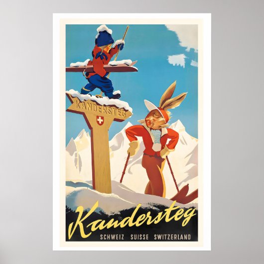 Kandersteg Switzerland Vintage Ski Poster ポスター (正面)