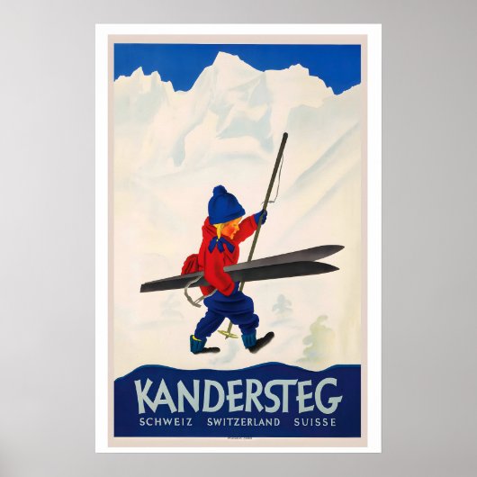 Kandersteg Switzerland Vintage Ski Poster - Framed ポスター (正面)