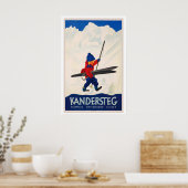 Kandersteg Switzerland Vintage Ski Poster - Framed ポスター (キッチン)