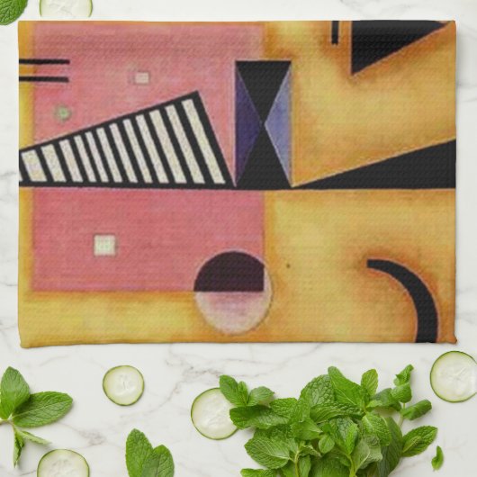 Kandinsky抽象芸術決定的なピンク幾何学図形 キッチンタオル (折り畳み)