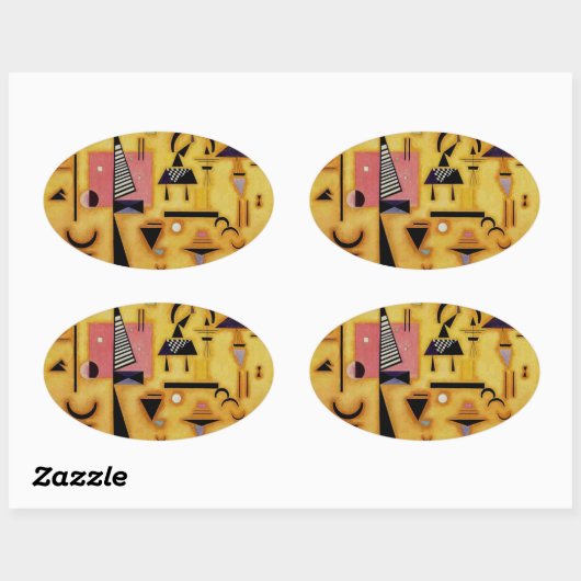 Kandinsky抽象芸術決定的なピンク幾何学図形 楕円形シール (シート)