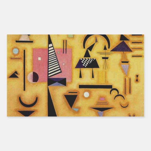 Kandinsky抽象芸術決定的なピンク幾何学図形 長方形シール (正面)